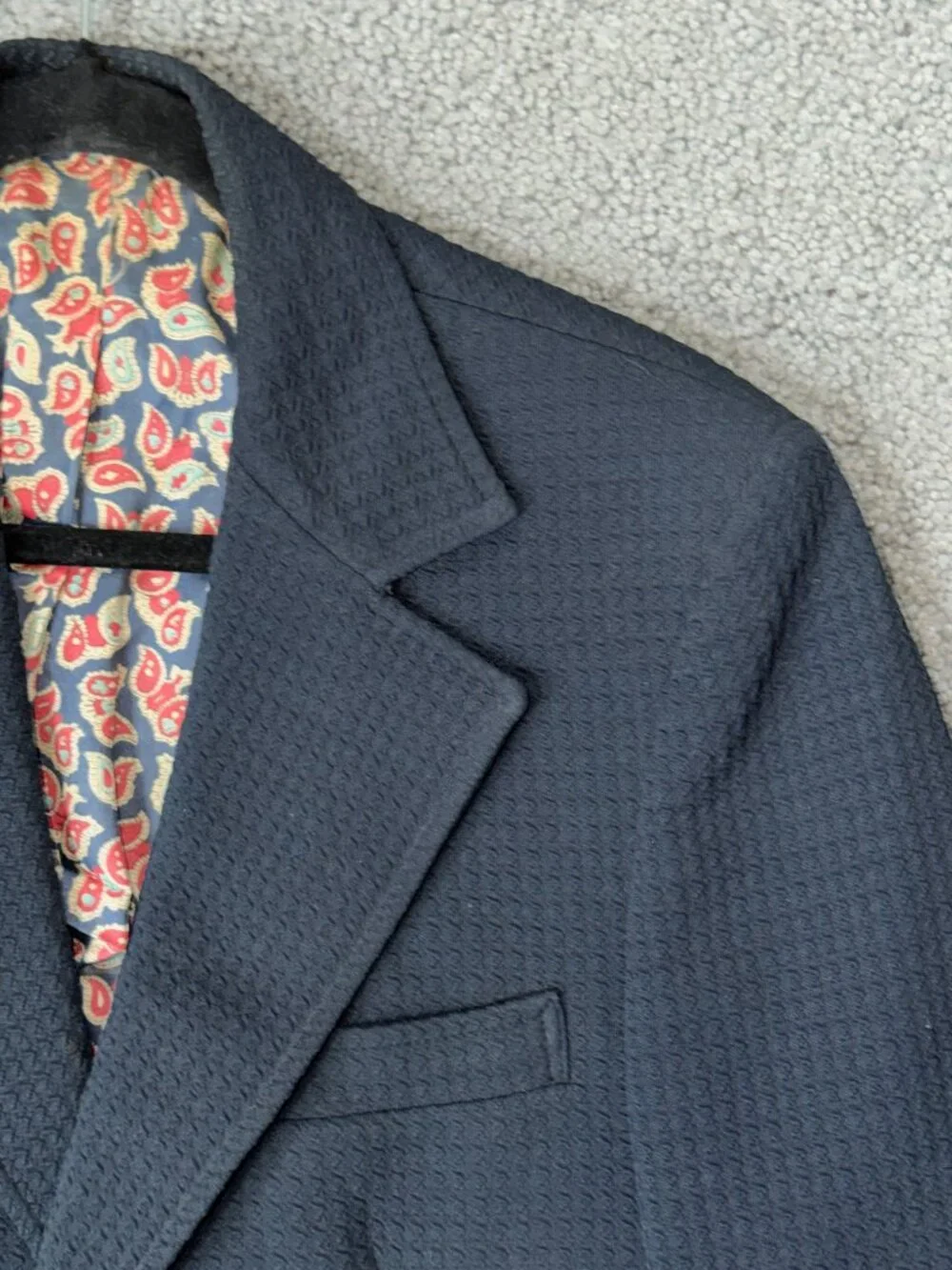 Vintage 70s Johnny Carson Blazer Navy Gold Button Paisley Lining - Sz. 38R -VGUC